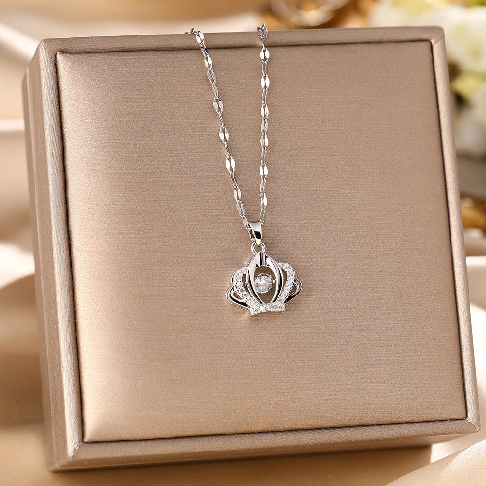 Hot Sale Titanium Steel Necklace Female Smart Crown Micro-inlaid Pendant Versatile Light Luxury Niche Design Clavicle Chain Jewelry