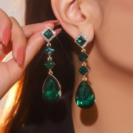 European and American jewelry, colored glass rhinestone earrings for women, exaggerated personality and shiny earrings earri.