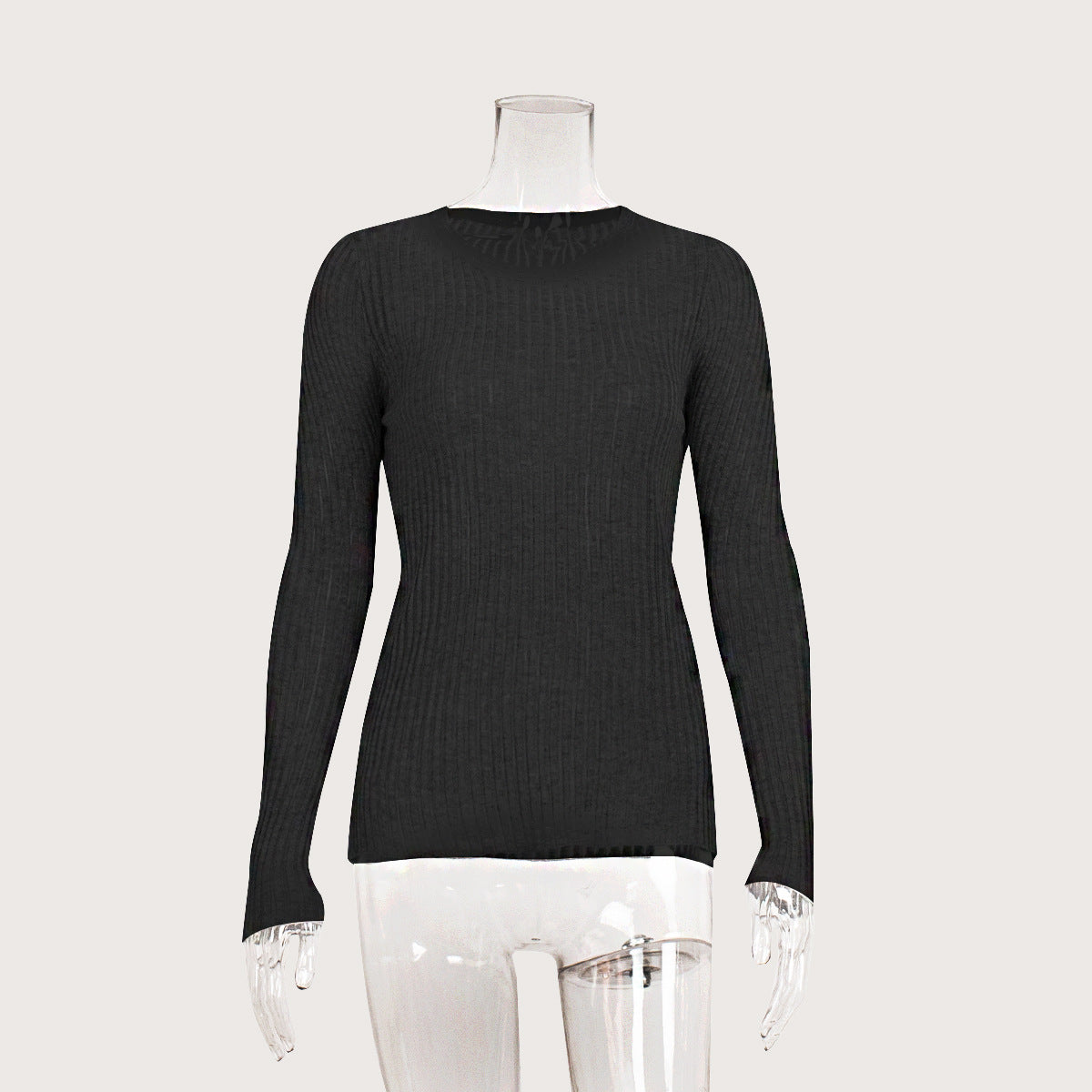 Hollow knitted sweater European, American spring and summer sexy slim-fitting wool round neck long-sleeved thin pit strip knitted sweater