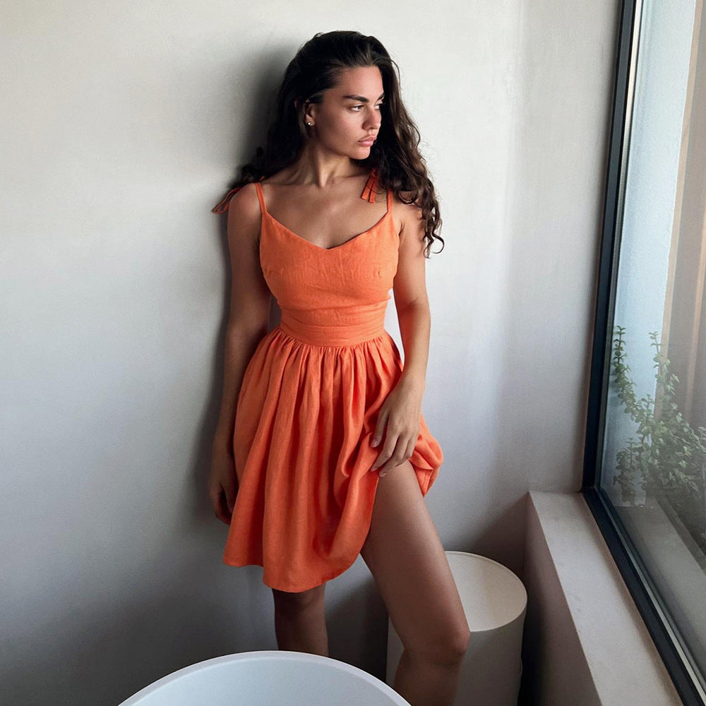 Cross-border pure cotton suspender halter high waist short dress European and American spring and summer new fashion strap short skirt women