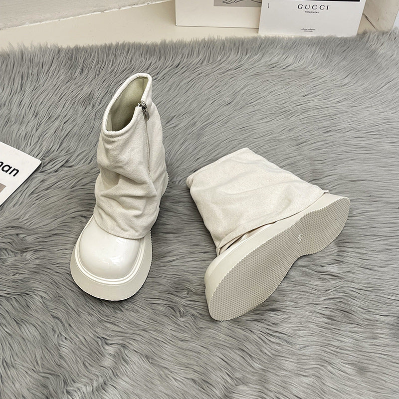 Short boots slim Martin boots pant tube boots women's summer  new muffin thick-soled big head fashion stacking boots shoes
