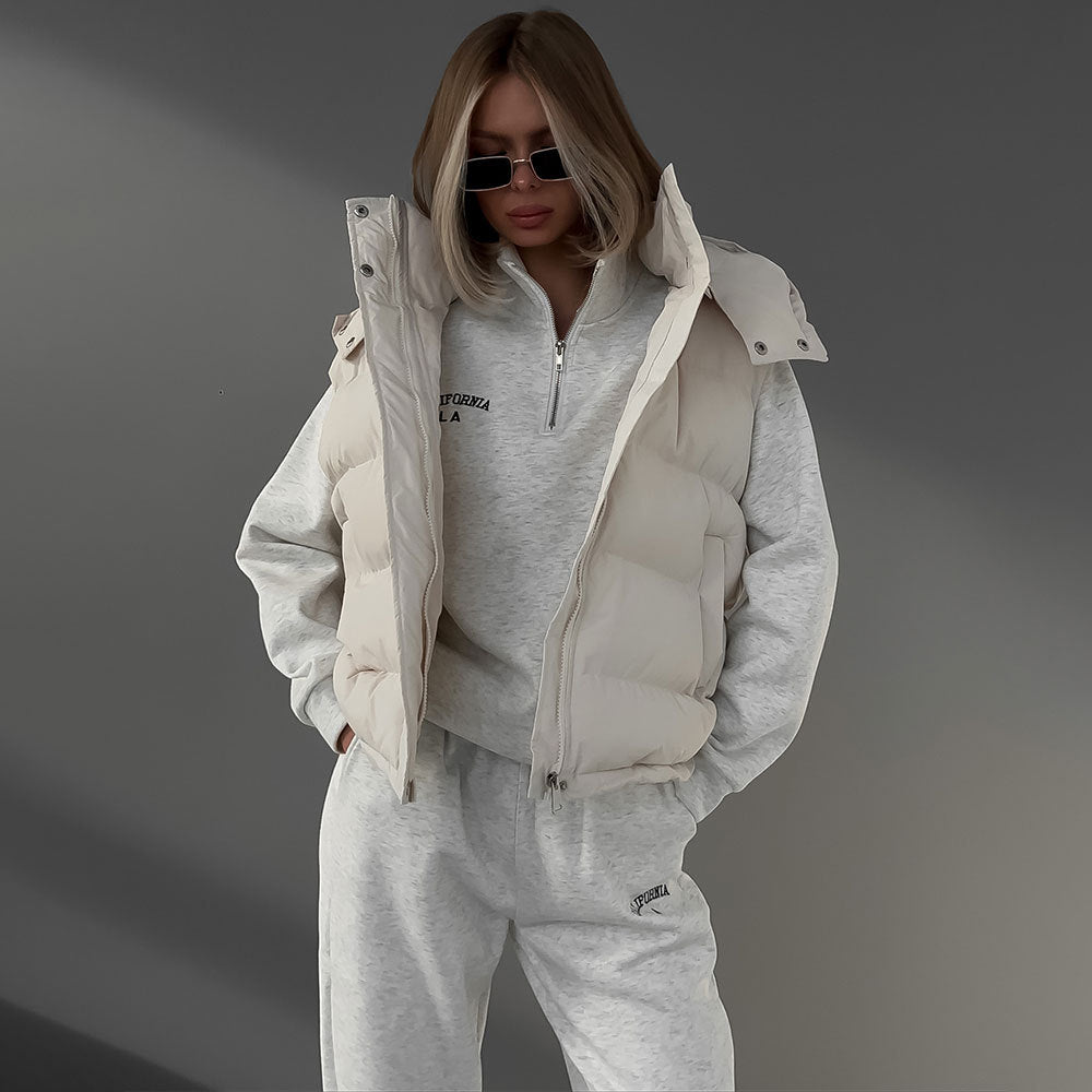 cotton clothes, vests, European and American autumn and winter new trendy babes, sleeveless hooded down cotton jackets