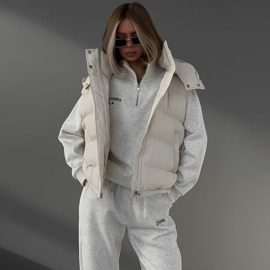 cotton clothes, vests, European and American autumn and winter new trendy babes, sleeveless hooded down cotton jackets
