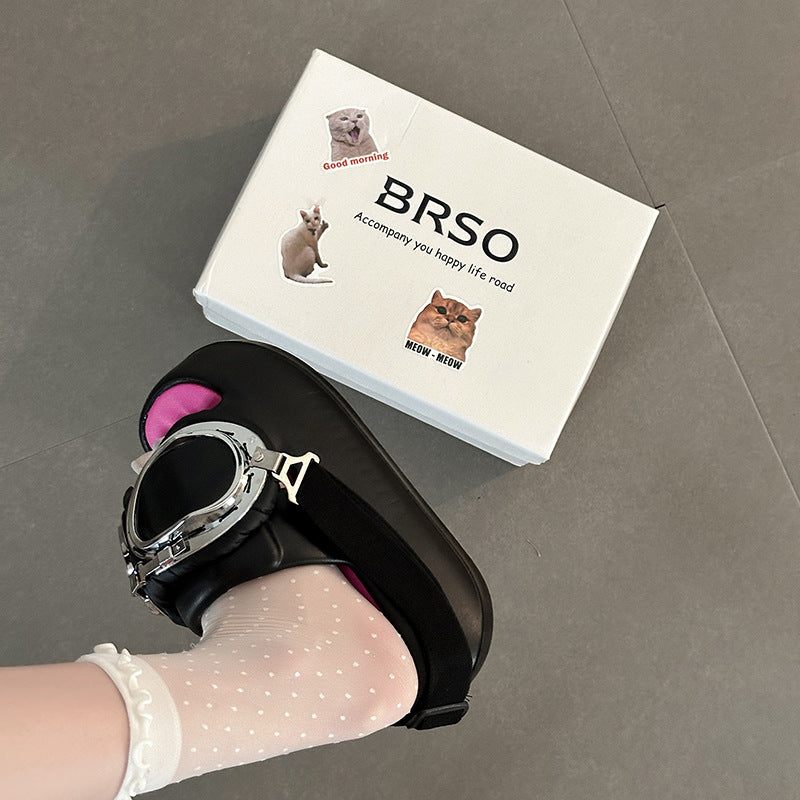 Locomotive glasses wear slippers outside women's summer  new niche design fashionable thick bottom heightening sandals