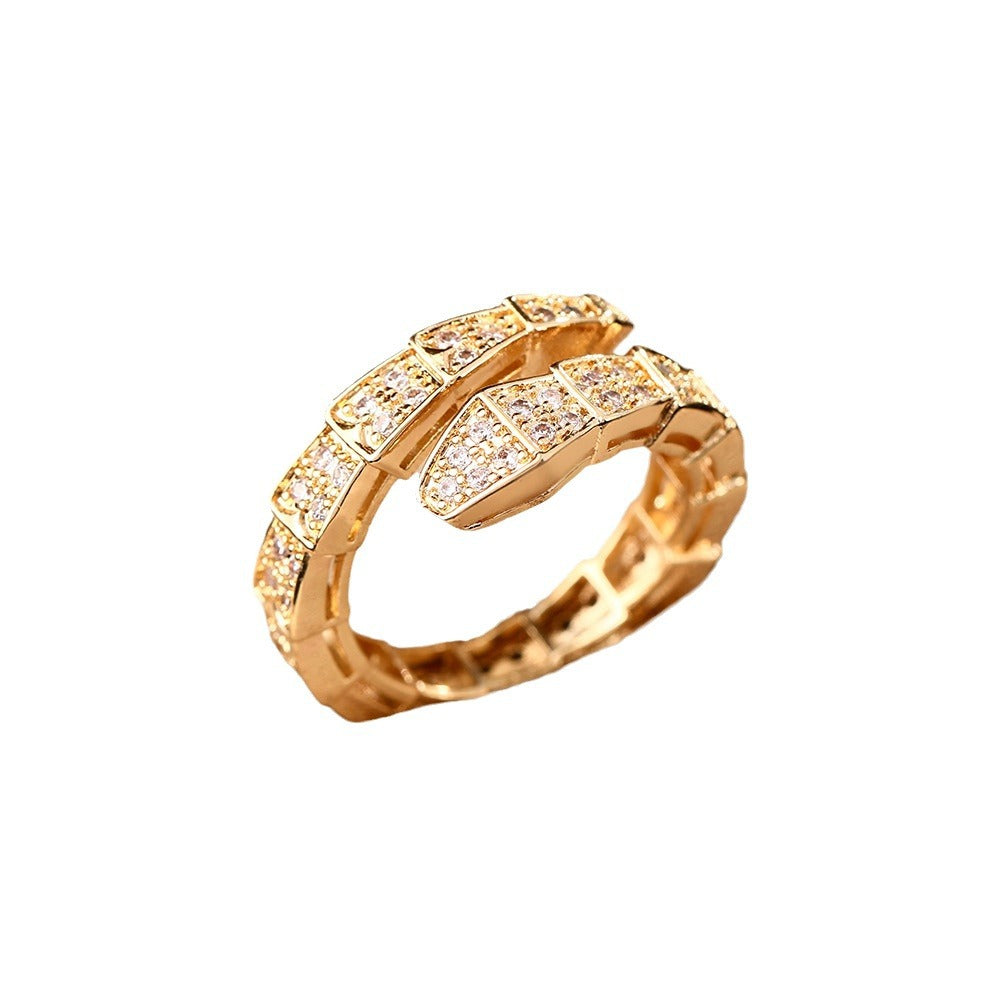 Europe and the United States cross-border hot-selling micro-inlaid diamond snake rings women's ins tide design high-end open bracelet hand jewelry