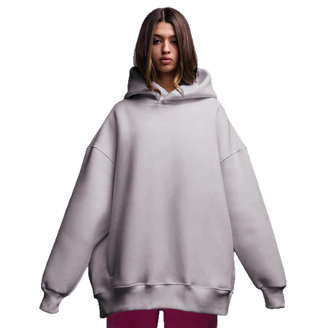 Cross-border solid color hooded sweater, European, American autumn and winter new women's fashion simple casual loose hoodie sweater