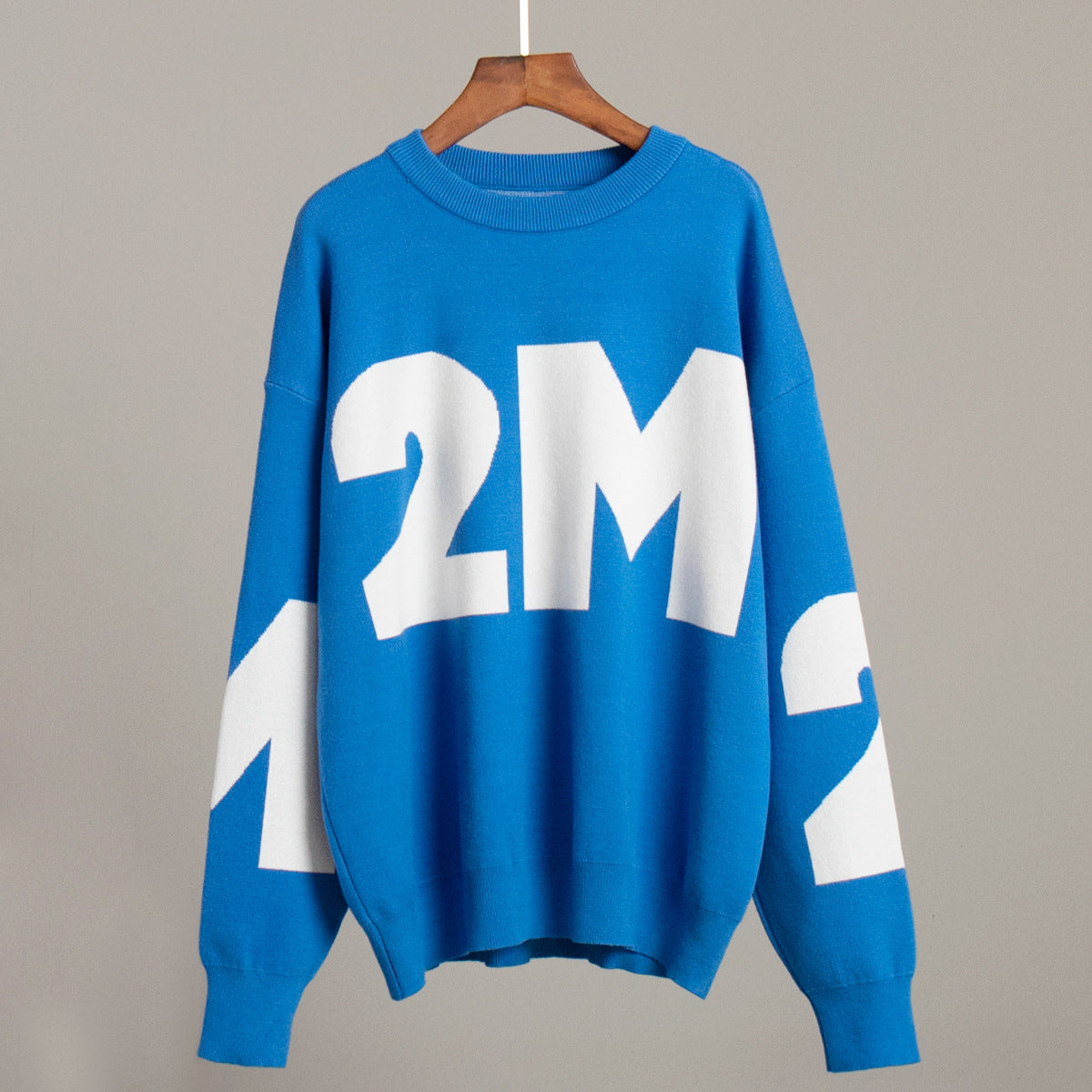 Alphabet sweater European, American autumn and winter knitting fashionable versatile contrasting color temperament round neck loose letter sweater