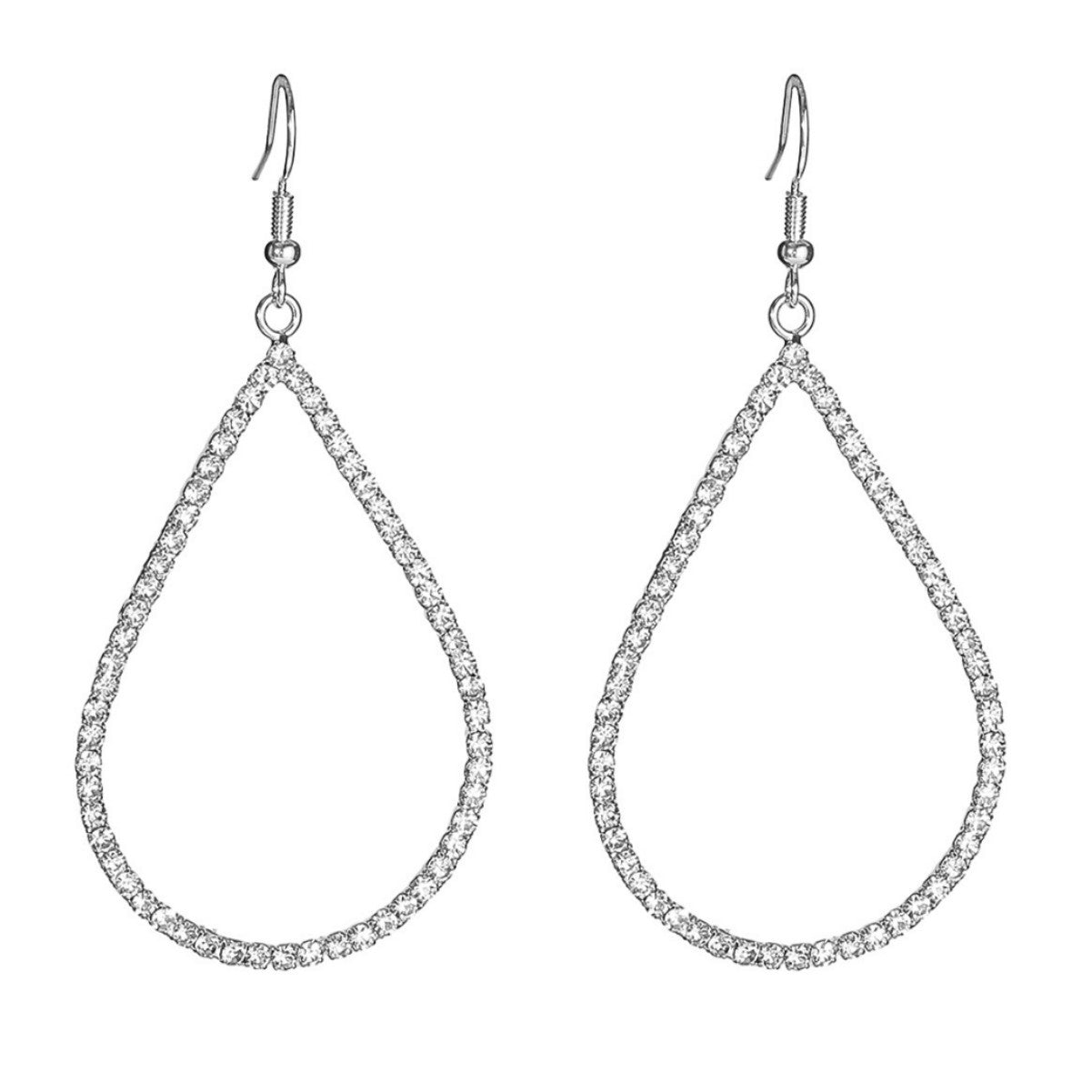 Choka, exquisite luxury shiny rhinestone long earrings geometric hollow water drop ear hook women, high quality copper earrings