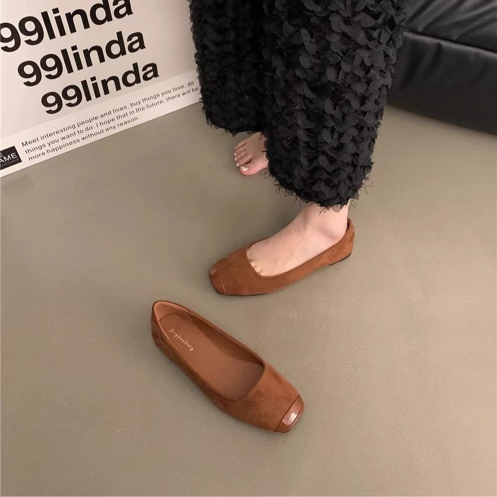 Korean version of design flat shoes spring and summer French casual women's  shoes one-pedal temperament single Beanie shoes shallow mouth slippers