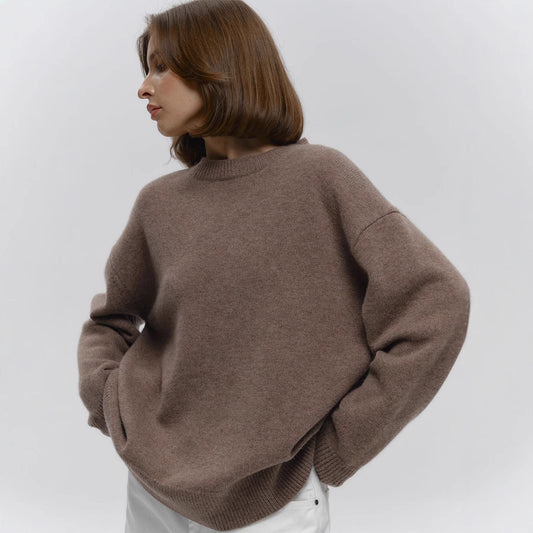 Crew neck dark sweater European, American autumn and winter new loose warm simple pullover solid color knitted sweater