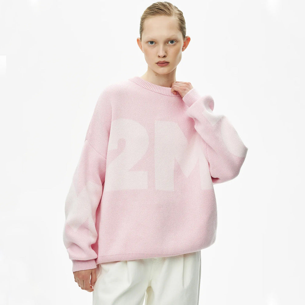 Alphabet sweater European, American autumn and winter knitting fashionable versatile contrasting color temperament round neck loose letter sweater