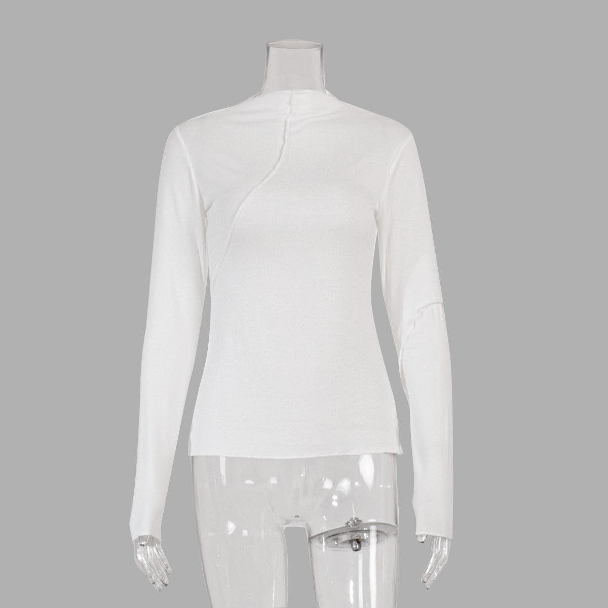 Semi-turtleneck bottoming shirt, European and American spring and summer fashion beveled edge design, slim fit, long-sleeved pullover T-shirts inside