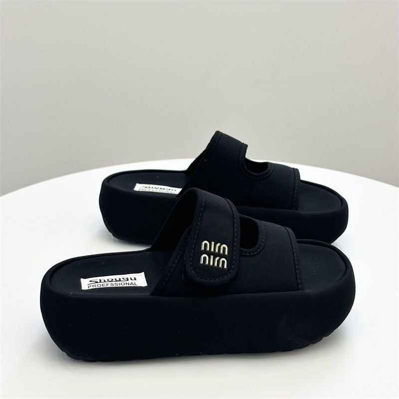 Height-increasing women's platform slippers new summer outer wear home Velcro with skirt non-slip versatile sandals