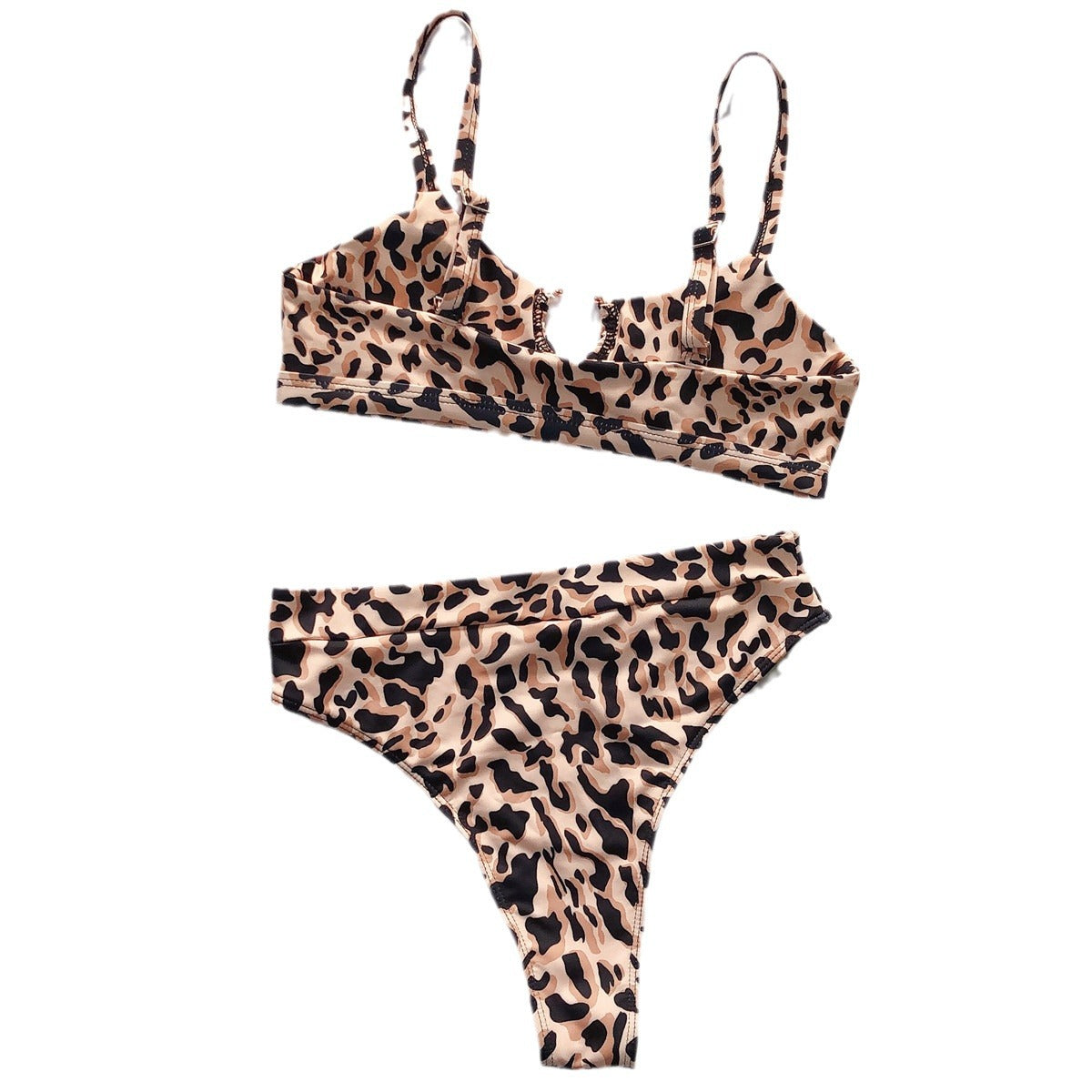 Swimsuit  Swimsuit Foreign Trade Women's Split Swimsuit Green Leopard Print Bikini New Solid Color Swimsuits Europe and America