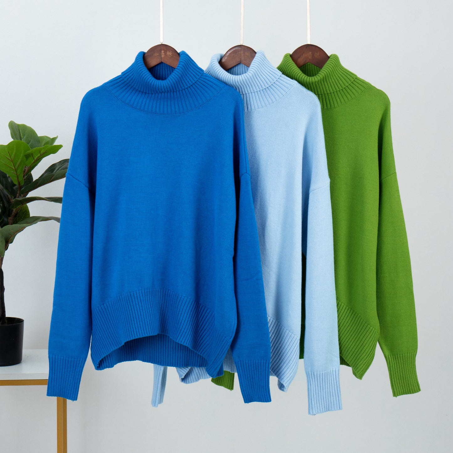 turtleneck sweater women's European, American autumn and winter loose sweater classic versatile solid color pullover sweater