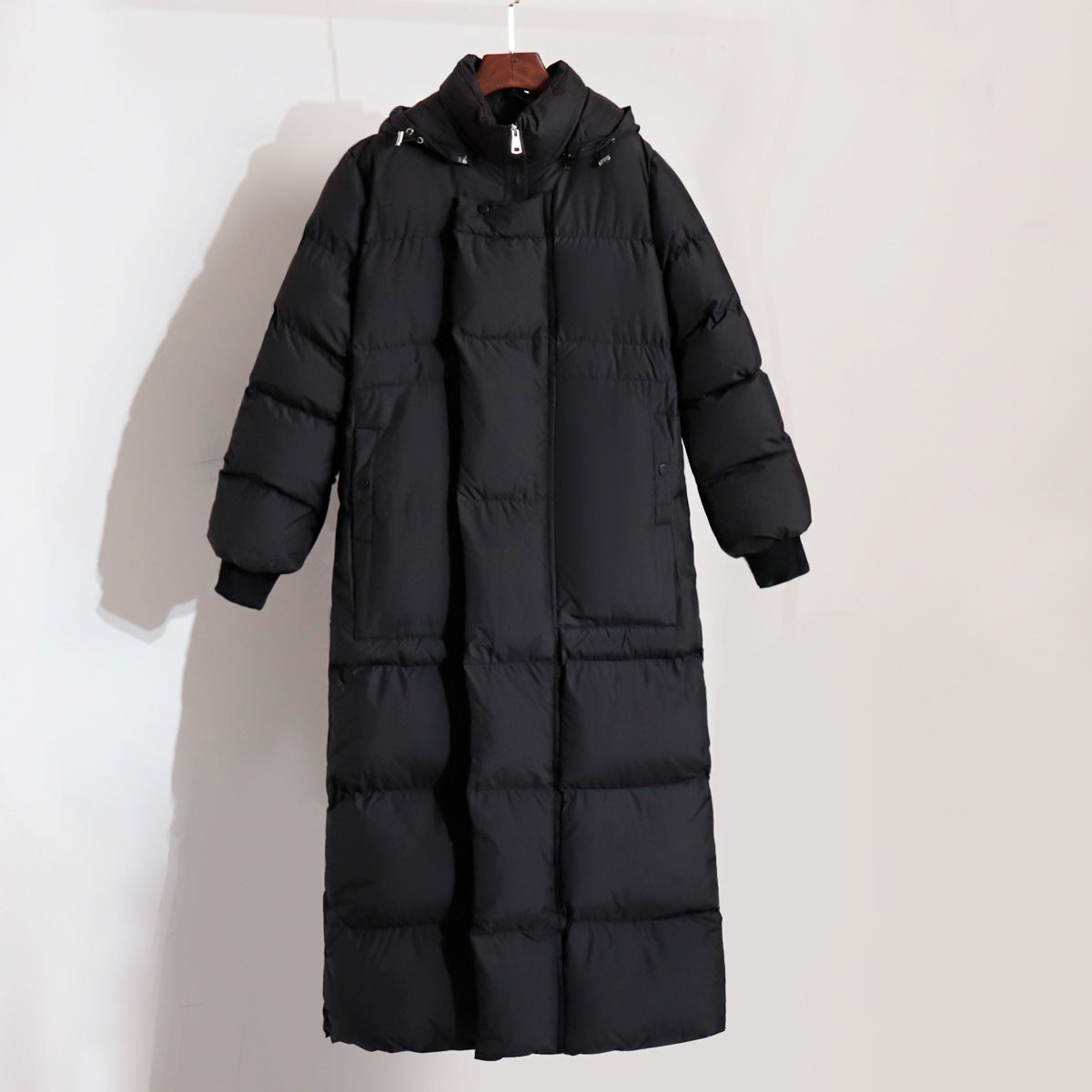 Long cotton clothes, European and American winter new temperament warm thickened hidden button long hooded cotton jackets