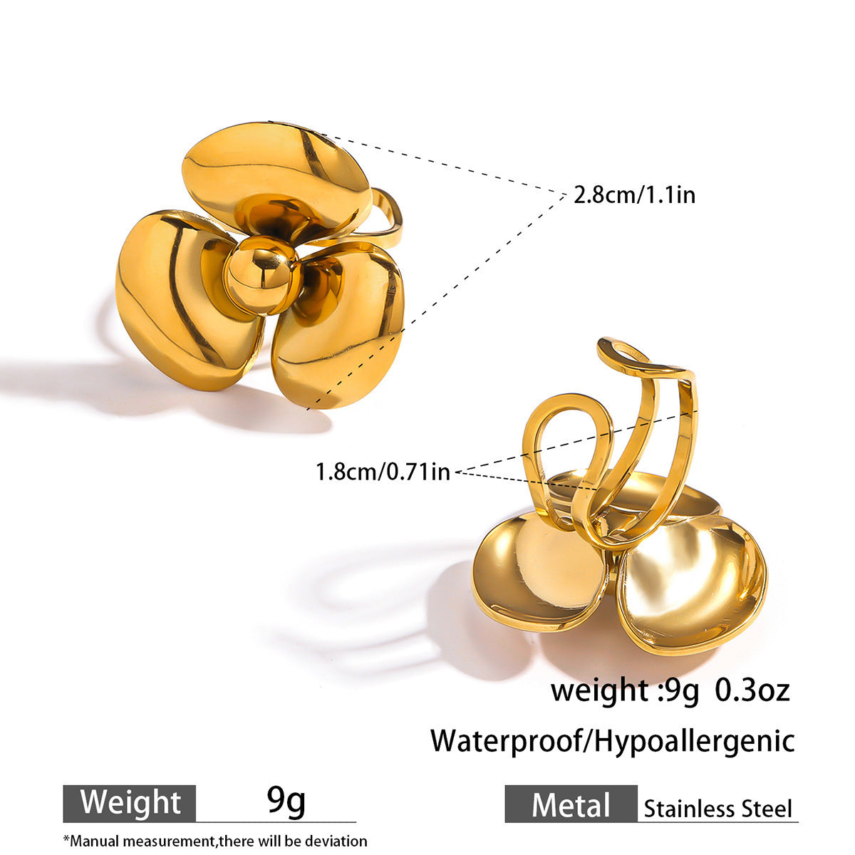 Malt stainless steel non-fading flower rings female three-dimensional opening design ring exaggerated European and American jewelry