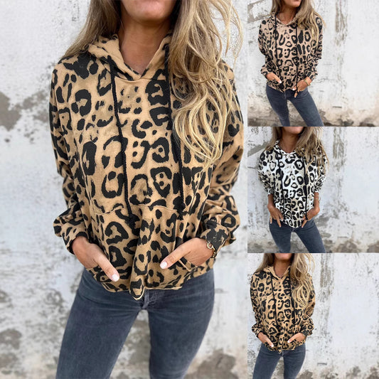 European, American retro long-sleeved women's print hooded sweater street hip-hop hooded