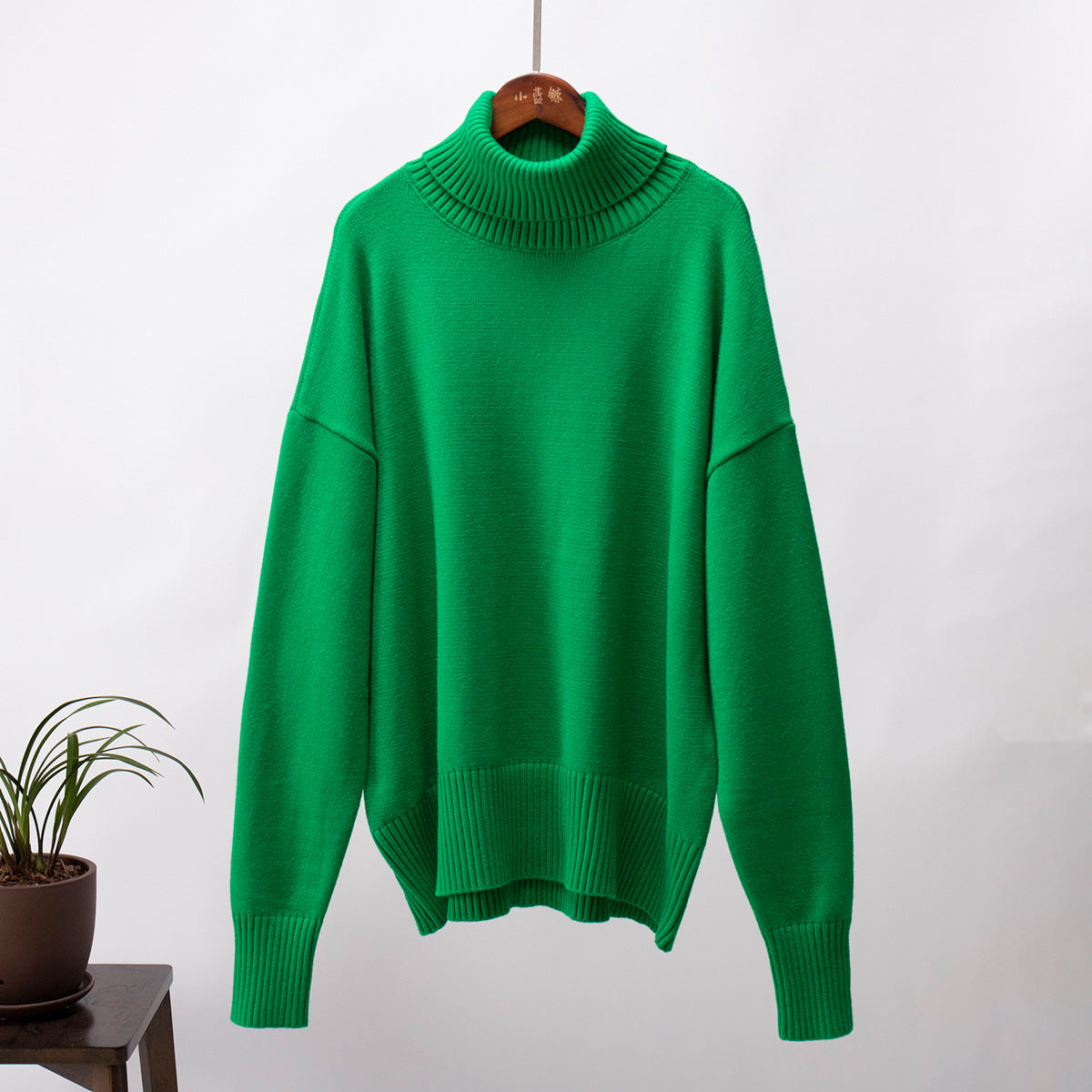 turtleneck sweater women's European, American autumn and winter loose sweater classic versatile solid color pullover sweater