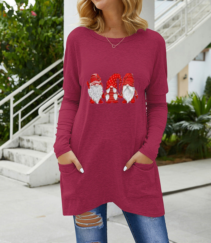 Santa print long dress t-shirts women's clothing
