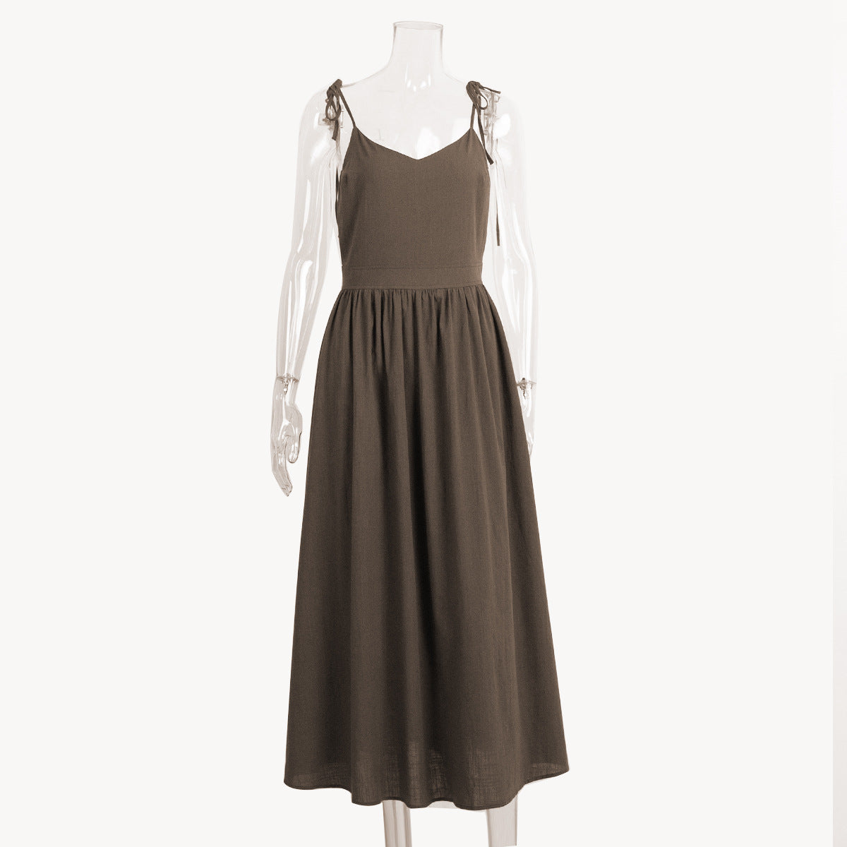 Pure cotton V-neck suspender skirt women's European and American spring new temperament elegant sexy strap backless dress