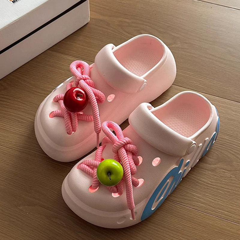 Cartoon platform hole shoes summer fashion outerwear doll muffin bottom heightening beach sandals girls bag head slippers