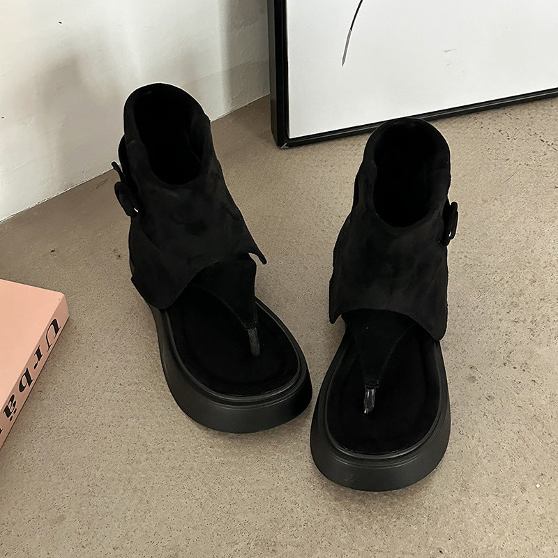 Niche design sense thick-soled herringbone trousers boots sandals women's  summer new fashion versatile casual toe cool boot shoes