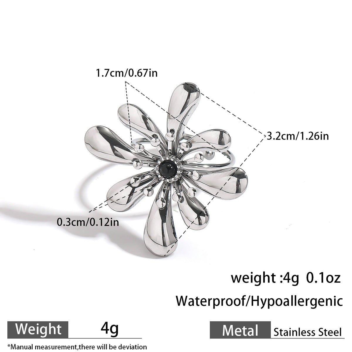 Malt stainless steel non-fading flower rings female three-dimensional opening design ring exaggerated European and American jewelry