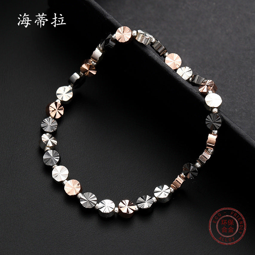 Popular round sparkling beaded bracelet, diamond-cut multi-color splicing versatile men's and women's elastic bracelet