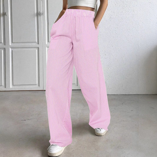 European and American striped wide-leg casual street straight high-waisted women's trousers  pant