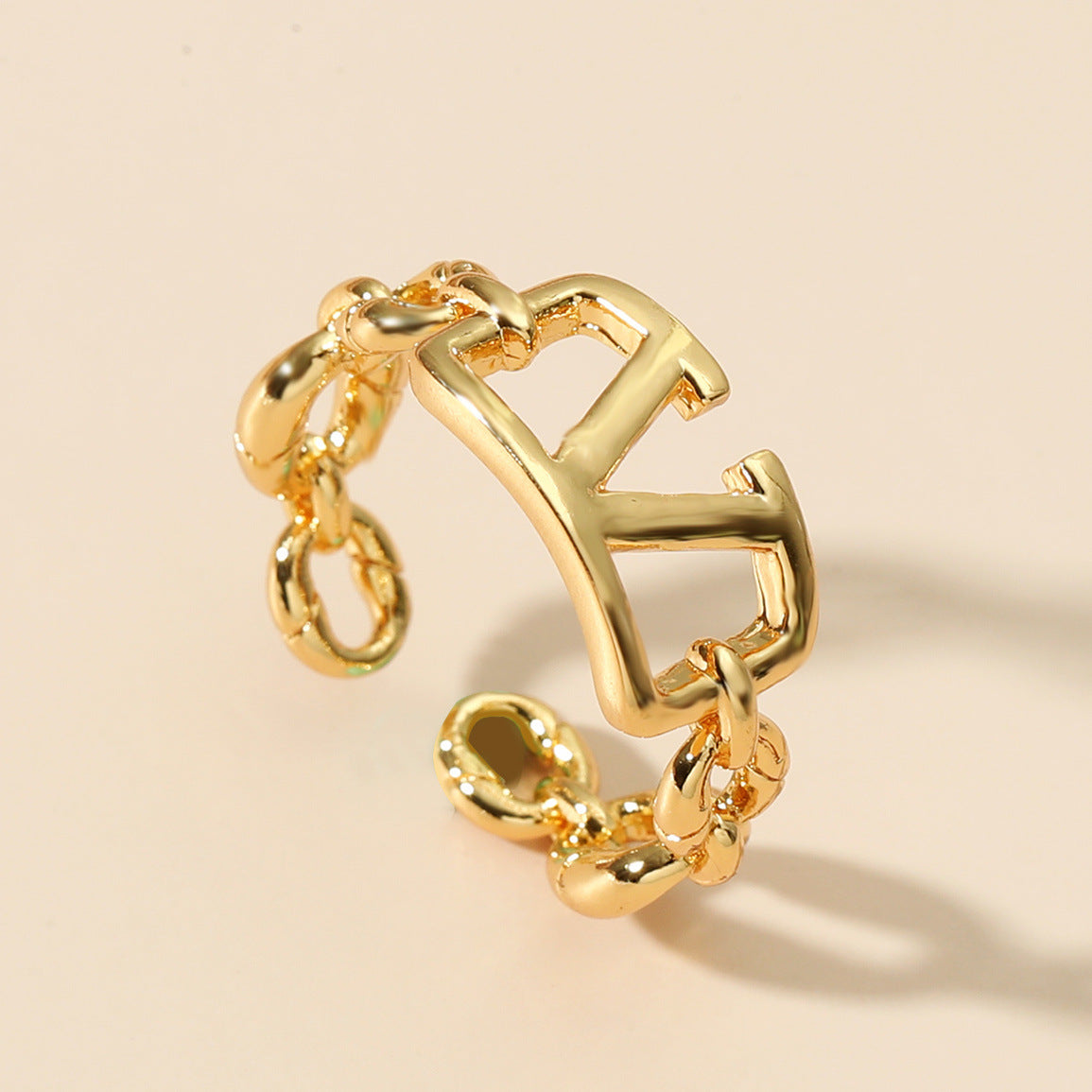 Japan and South Korea exquisite luxury plaid geometric opening metal rings temperament design sense letter index finger ring wholesale
