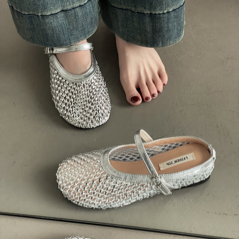fashion new French rhinestone  head half slippers women  summer new wear Mary Jane shoes cool slippers