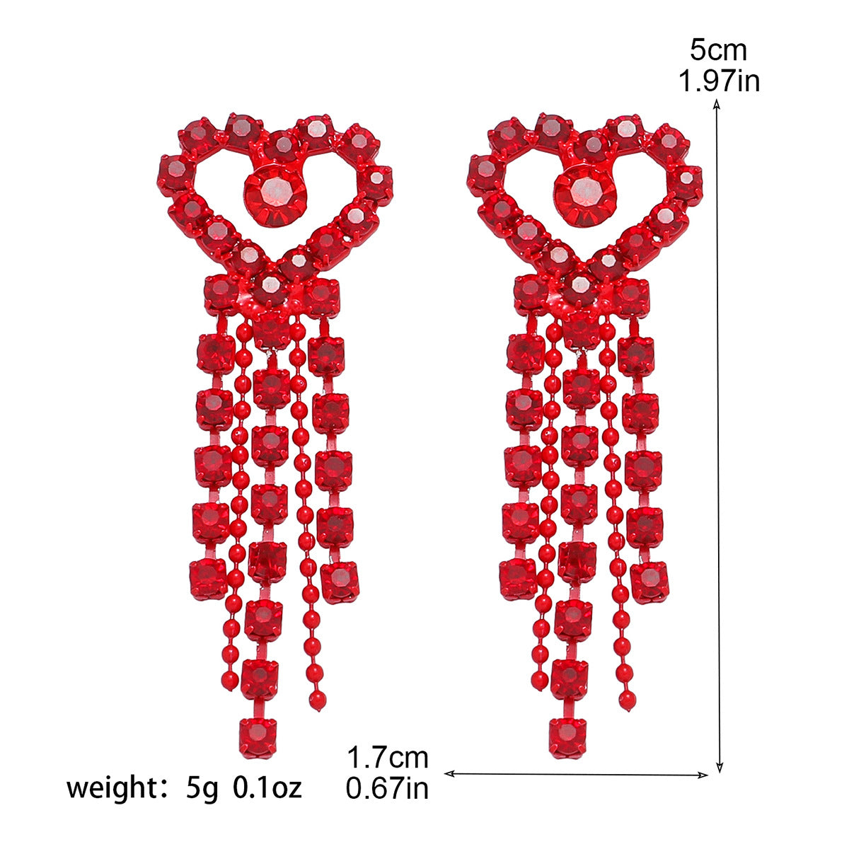 European and American fashion versatile electrophoresis big red love earrings women, high-end long peach heart flow Su stud earrings ear jewelry