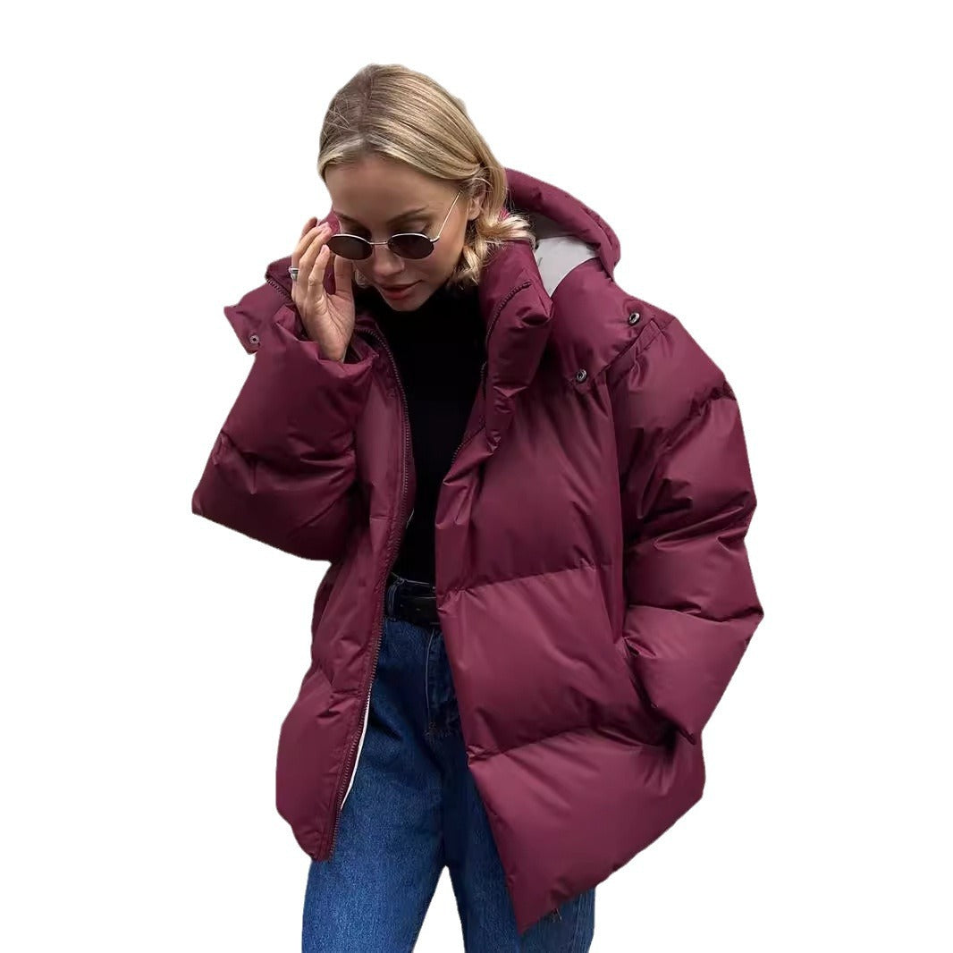 Padded jacket women's winter European and American new padded jacket loose padded jacket solid color hooded padded coat jackets