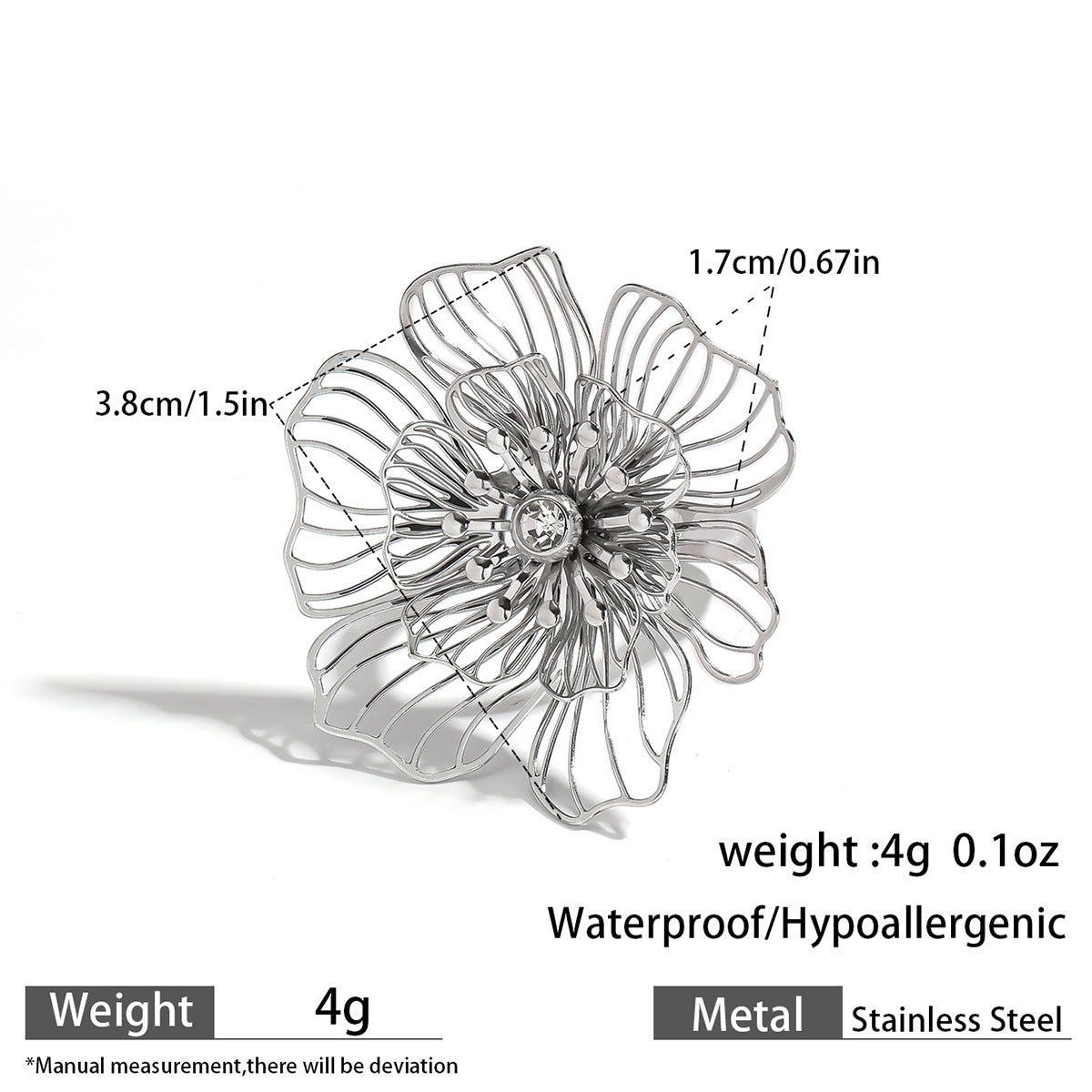 Malt stainless steel non-fading flower rings female three-dimensional opening design ring exaggerated European and American jewelry