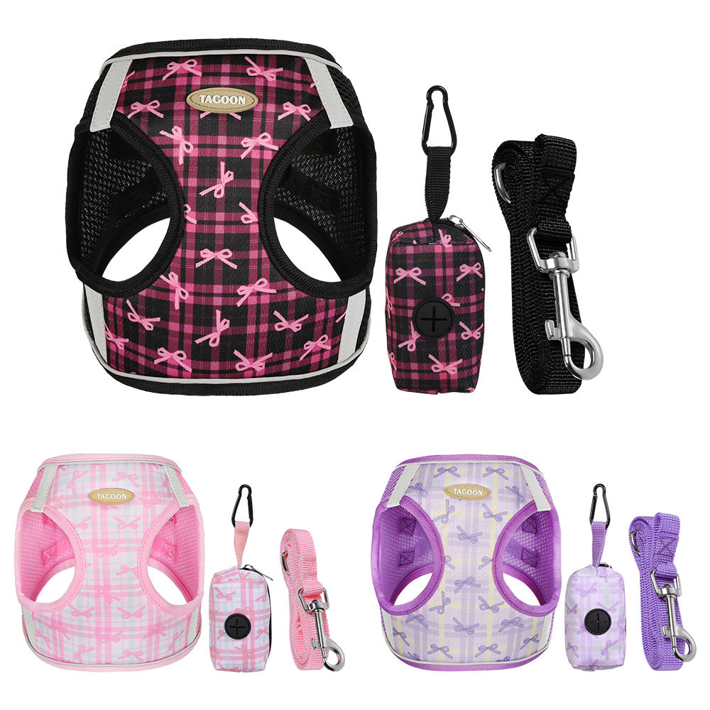 Cross-border popular cat traction rope, bow print cute cat chest and back anti-break free kitten traction rope spot  cat toy