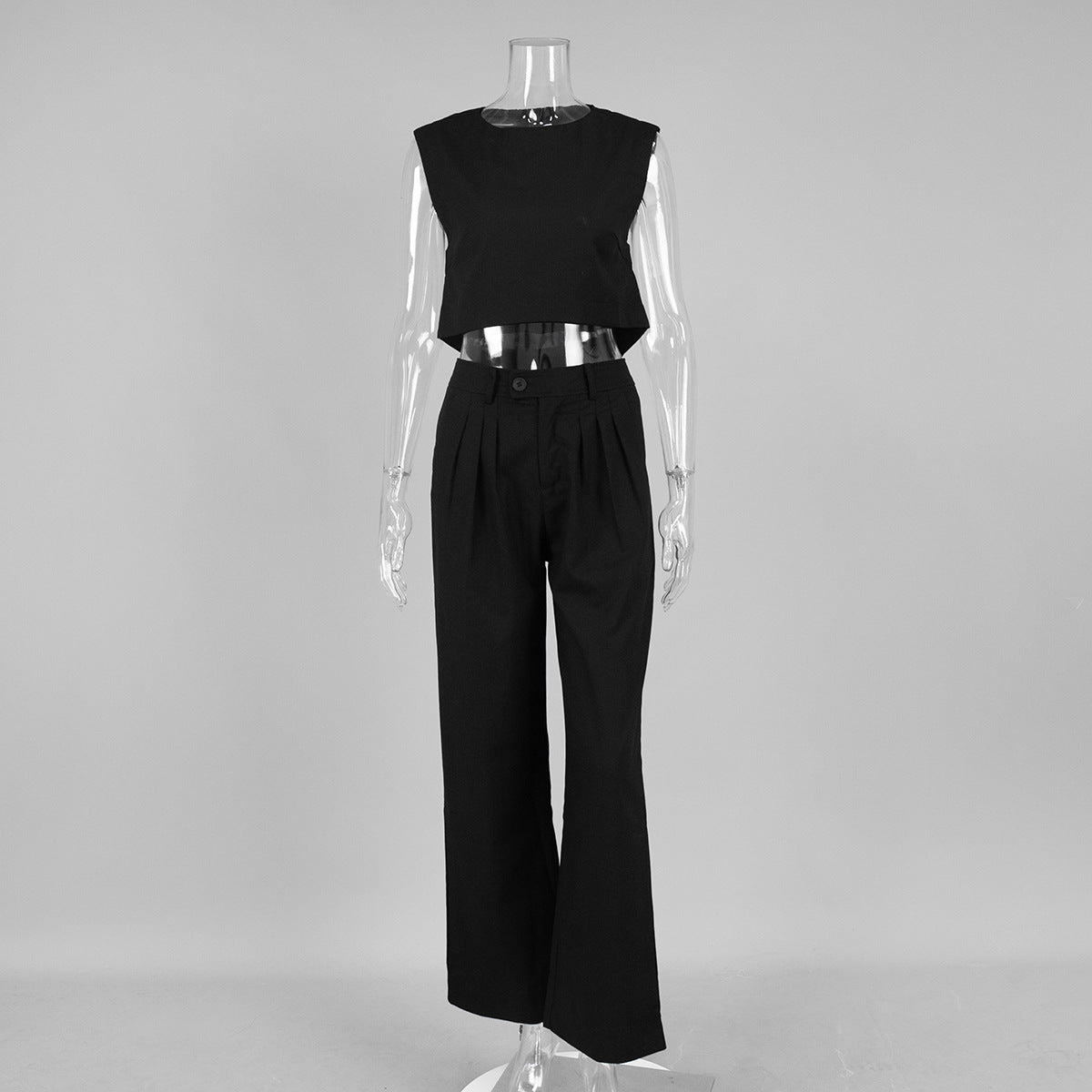Linen vest trousers set European and American summer new sleeveless vest wide leg trousers casual suits