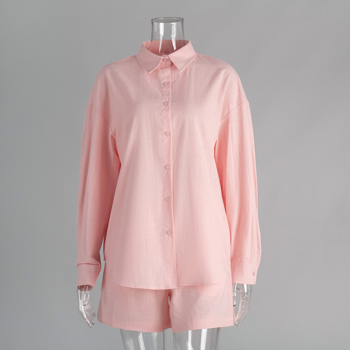 Pure cotton cardigan long-sleeved shorts set spring and summer outer wear simple solid color European and American style casual suits women