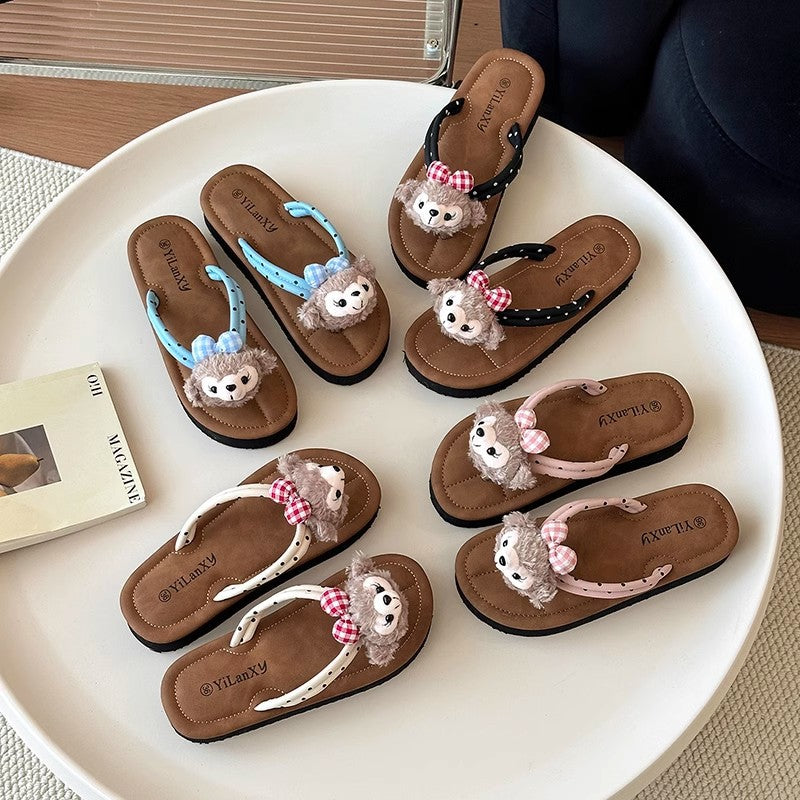 Summer new versatile soft bottom cool beach flat bottom casual girl heart bear cute flip-flops outdoor slippers