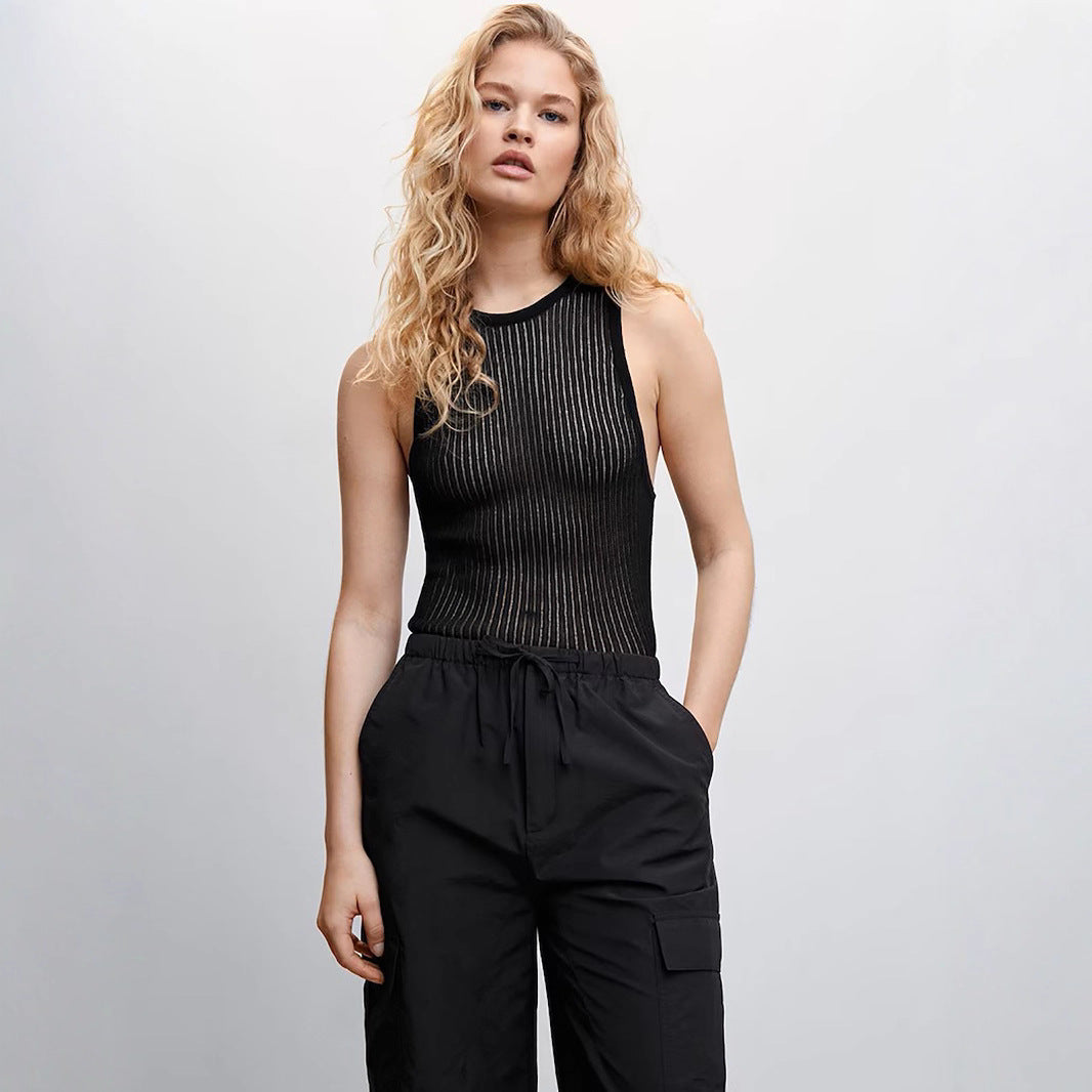 Knitted vest European and American summer sexy babes pit strip hollow vest slim sleeveless knitted top  t-shirts
