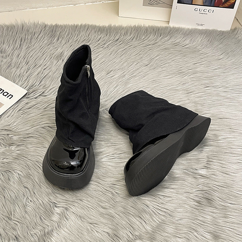 Short boots slim Martin boots pant tube boots women's summer  new muffin thick-soled big head fashion stacking boots shoes
