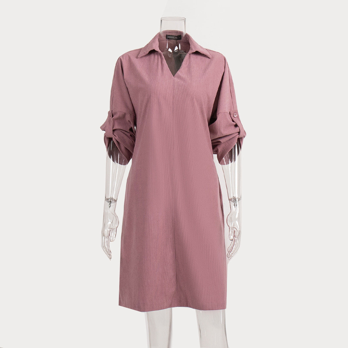 Corduroy medium and long dress, European and American spring and summer temperament commuting loose lapel cufflink dress