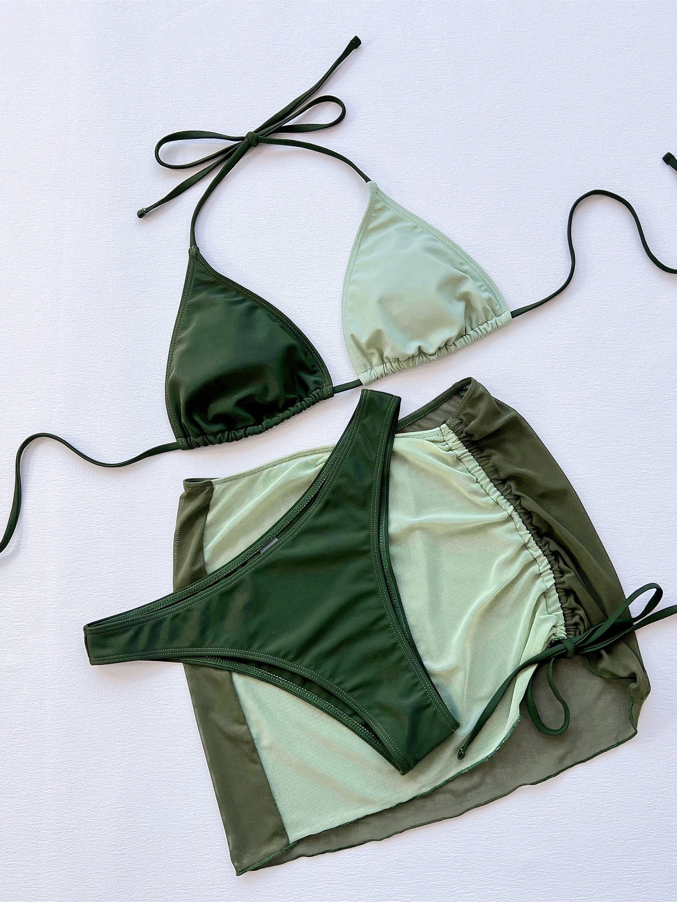 European and American three-piece bikini solid color sexy women's split swimsuit triangle bag swimsuis