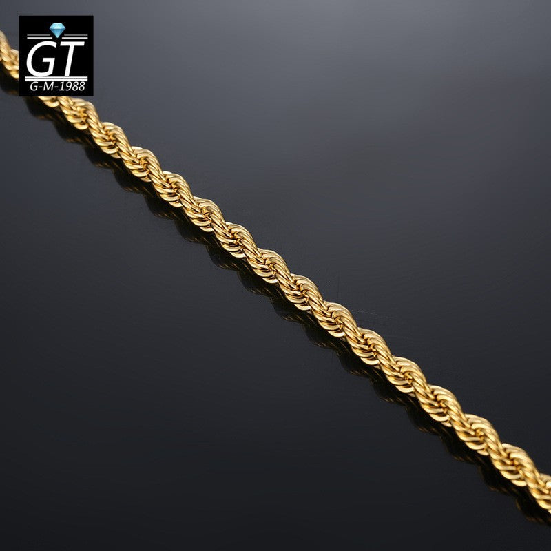 Foreign trade hot-selling European and American trend jewelry plated 18K gold necklace 4MM flash twist rope twist necklace