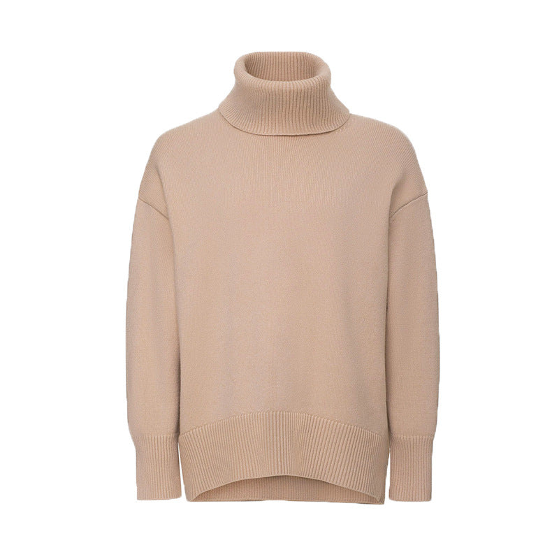 Cross-border solid color turtleneck sweater European, American autumn and winter loose knitted sweater Ins Amazon pullover women