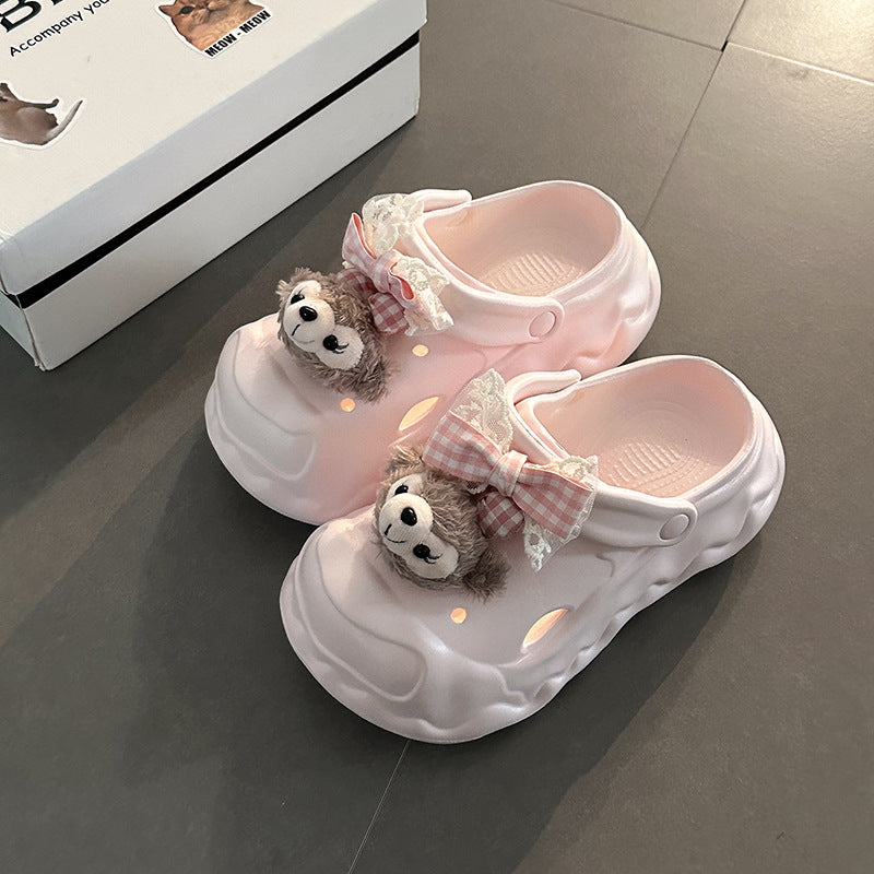 Cute casual platform slippers women's summer fashion outer wear heightening versatile sandals cartoon simple wear-resistant hole shoes