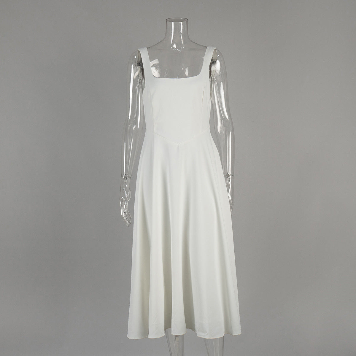 Cross-border French square collar slim-fitting long dress European and American summer simple fashion casual sleeveless suspender dress women