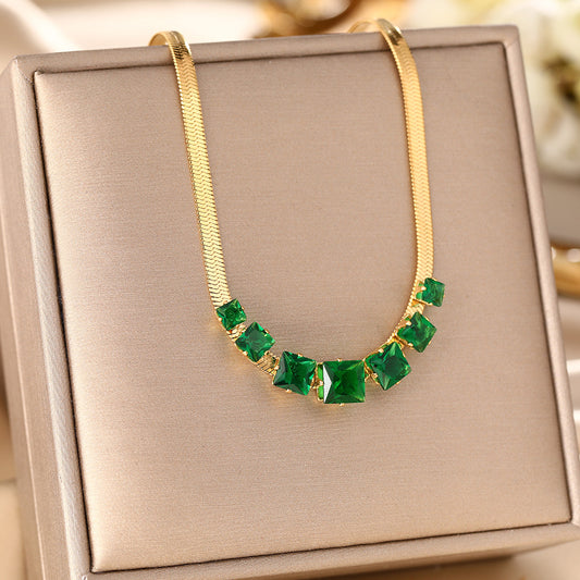European and American cross-border titanium steel necklace women's versatile high-end temperament emerald snake bone chain does not fade jewelry wholesale