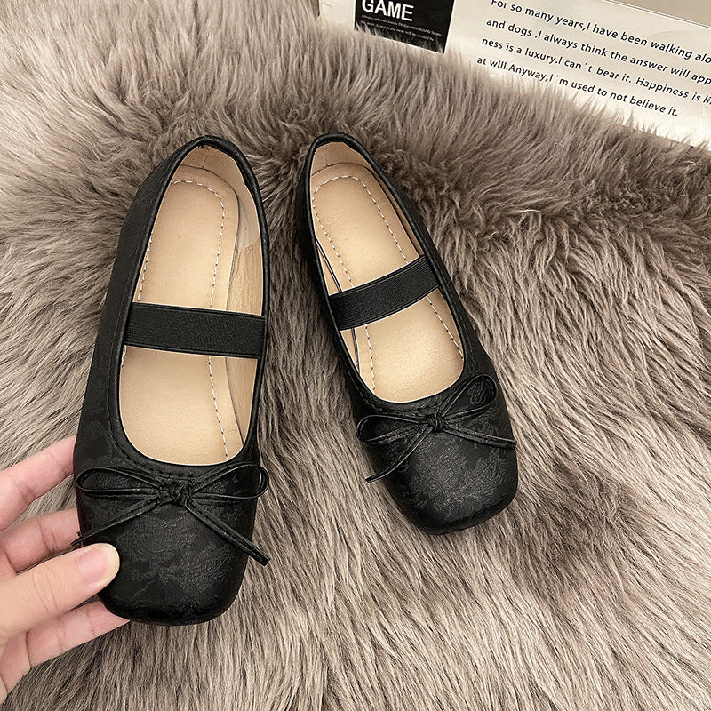 French fairy style bow single shoes in the summer of new gentle matching skirt soft-soled ballet single  beanie shoes women