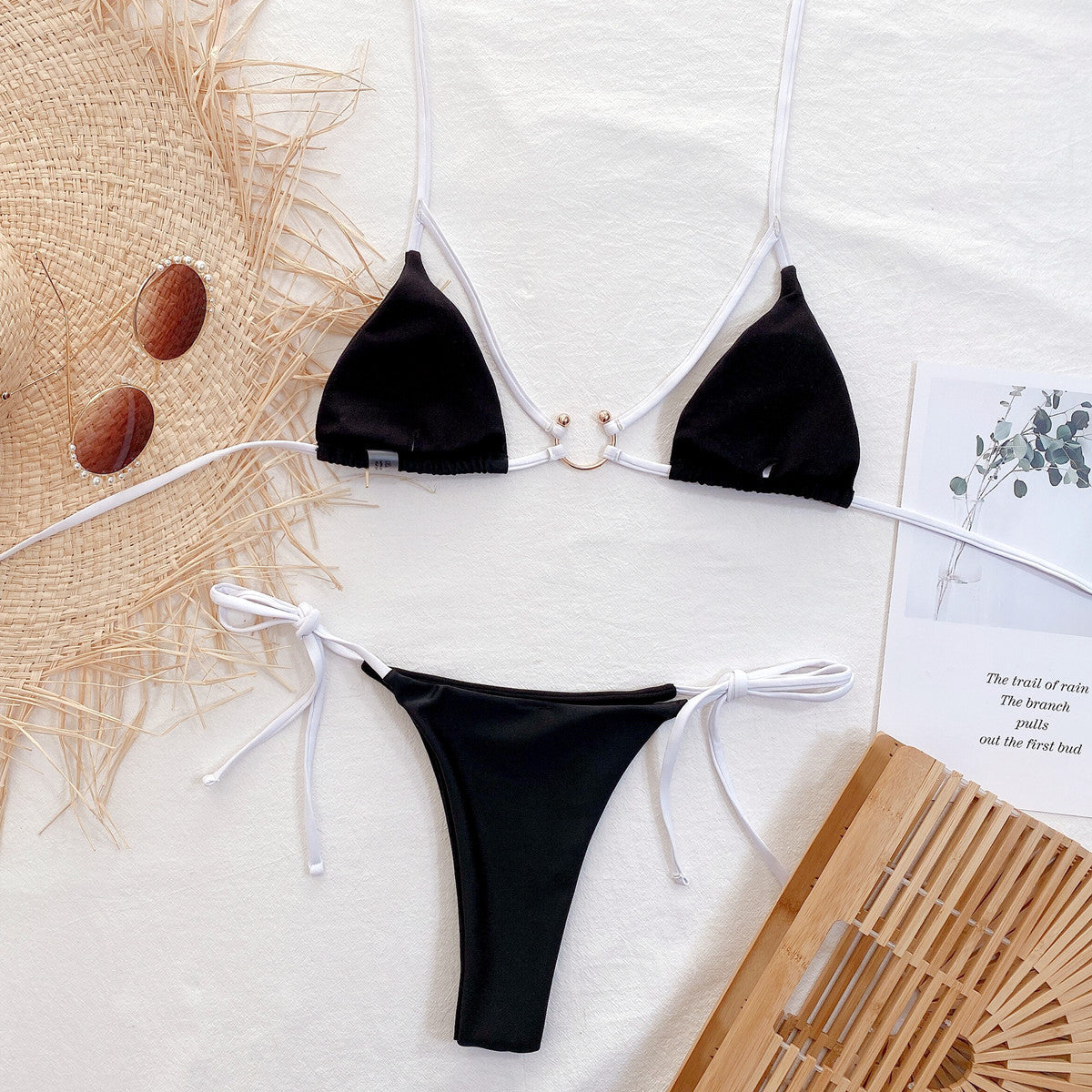 Outer single swimsuits bikini solid color sexy bikini women split swimsuit triangular bikini